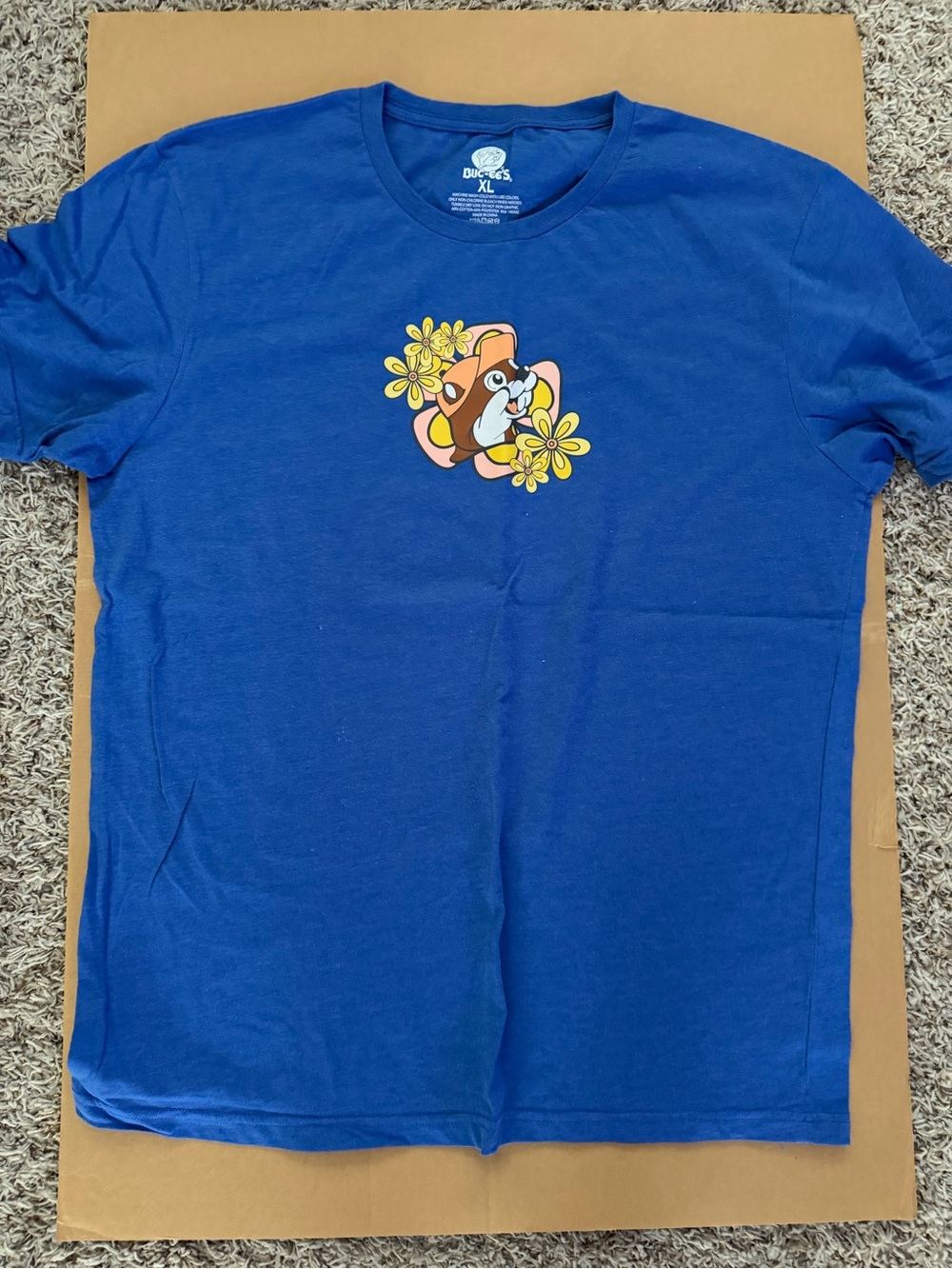 Women's Royal Blue Graphic Tee with Floral Cartoon Print